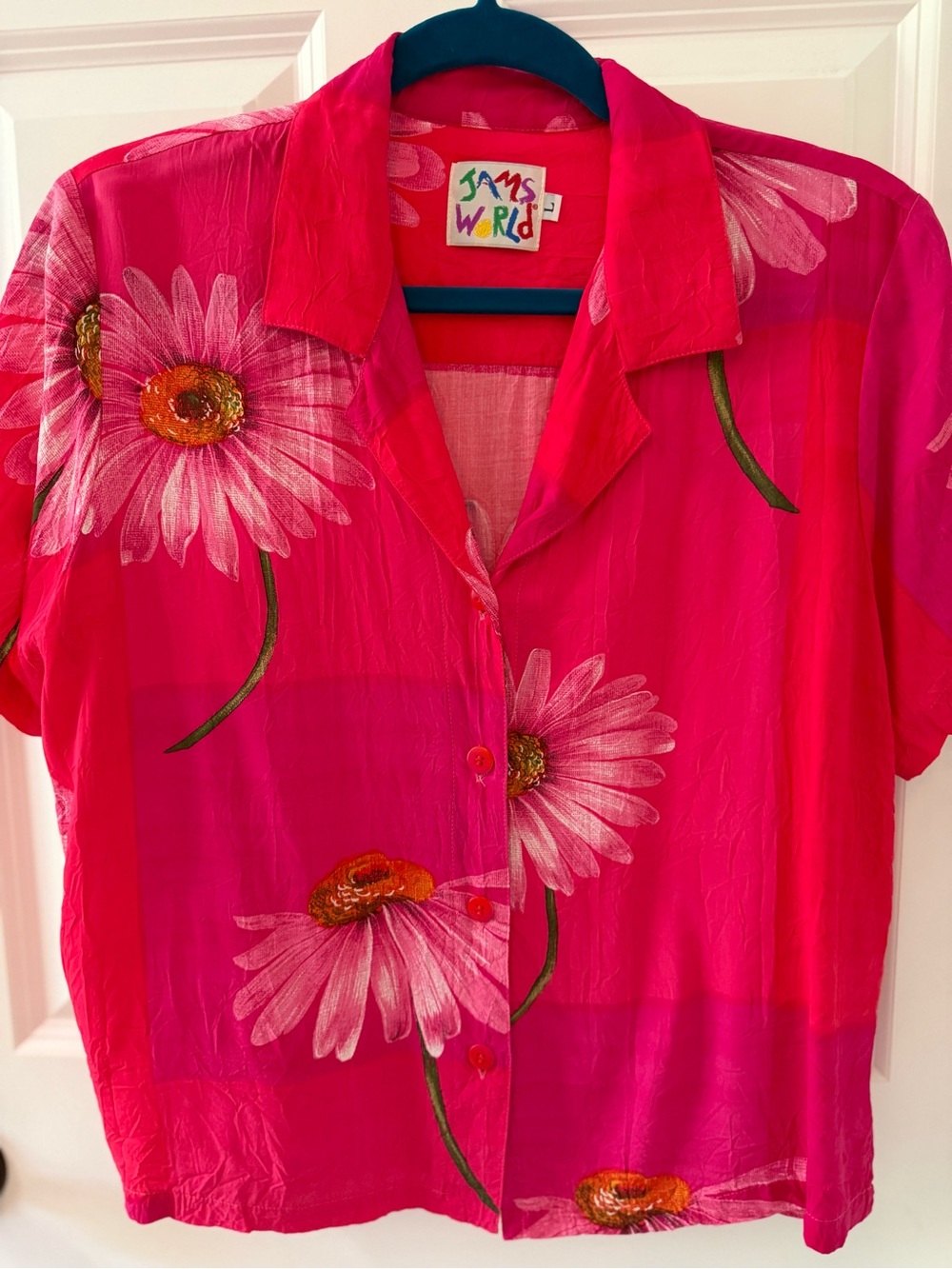 Jams World Bright Hot Pink Daisy Print Button-Down Shirt